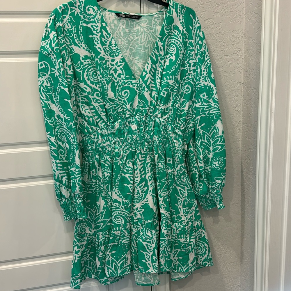 Beautiful teal and white printed Zara dress